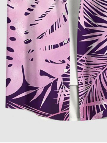 Plus Size Tropical Leaf Ombre Print Buttons Pocket Hawaii Shirt For Men