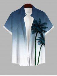Plus Size Ombre Coconut Tree Tropical Print Buttons Pocket Hawaii Shirt For Men -  