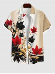 Plus Size Maple Leaf Ink Painting Splatter Print Ombre Button Pocket Shirt For Men -  