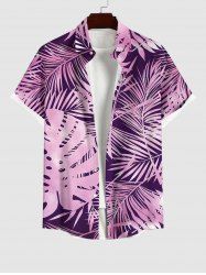 Plus Size Tropical Leaf Ombre Print Buttons Pocket Hawaii Shirt For Men -  