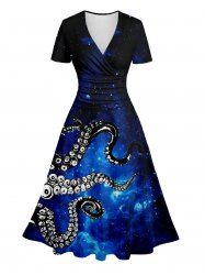 Robe Superposée Pieuvre et Galaxie Imprimés à Col V - Noir XXL | NOUS 14