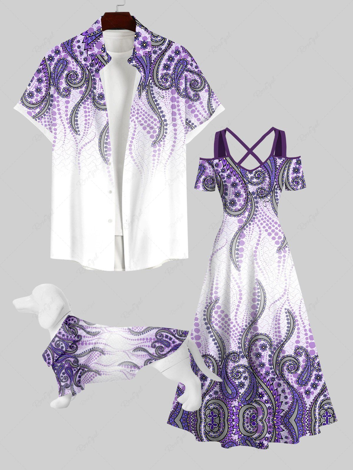 Store Octopus Paisley Flowers Print Plus Size Matching Hawaii Beach Outfit For Couples  