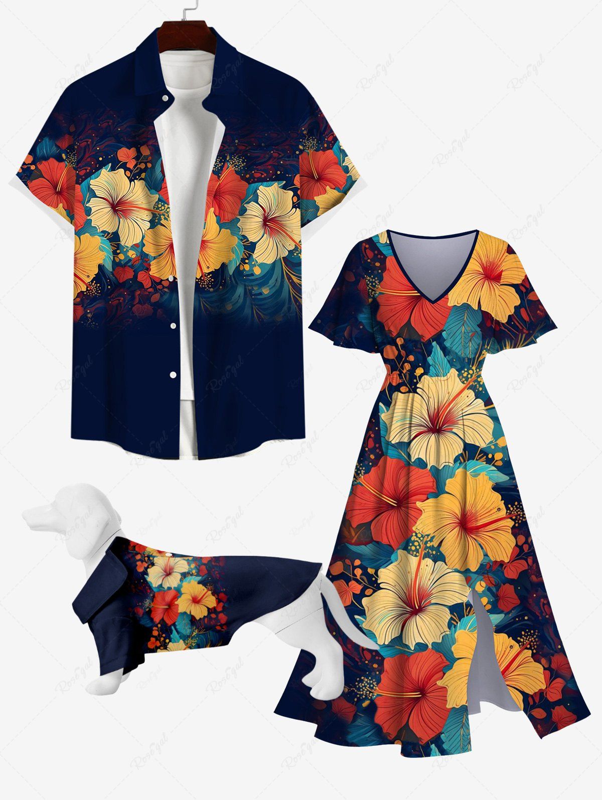 Shops Tropical Hibiscus Flowers Print Plus Size Matching Hawaii Beach Outfit For Couples  
