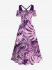 Plus Size Tropical Leaf Ombre Print Crisscross Cold Shoulder Hawaii Maxi Dress -  