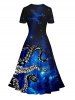 Robe Superposée Pieuvre et Galaxie Imprimés à Col V - Noir XXL | NOUS 14