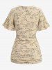 Plus Size Mathematical Formula Print Ruffles Ruched Asymmetrical Cowl Neck T-shirt -  