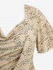 Plus Size Mathematical Formula Print Ruffles Ruched Asymmetrical Cowl Neck T-shirt -  