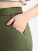 Plus Size Hollow Out Crisscross Solid Pocket Skinny Leggings -  
