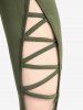 Plus Size Hollow Out Crisscross Solid Pocket Skinny Leggings -  