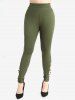 Plus Size Hollow Out Crisscross Solid Pocket Skinny Leggings -  