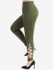 Plus Size Hollow Out Crisscross Solid Pocket Skinny Leggings -  