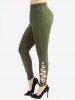 Plus Size Hollow Out Crisscross Solid Pocket Skinny Leggings -  