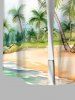 Plus Size Coconut Tree Beach Print Hawaii Button Pocket Shirt For Men -  