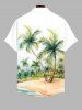 Plus Size Coconut Tree Beach Print Hawaii Button Pocket Shirt For Men -  