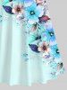 Plus Size Cold Shoulder Floral Leaf Tie Dye Contrast Colorblock Print Hawaii Crisscross A Line Maxi Dress -  