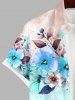 Plus Size Floral Leaf Tie Dye Contrast Colorblock Print Hawaii Button Pocket Shirt For Men -  