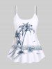 Maillot de Bain Tankini Hawaïen à Bretelles Réglable avec Imprimé Cocotiers et Paysage Marin Grande-Taille - Blanc XS