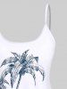 Maillot de Bain Tankini Hawaïen à Bretelles Réglable avec Imprimé Cocotiers et Paysage Marin Grande-Taille - Blanc XS