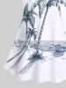 Maillot de Bain Tankini Hawaïen à Bretelles Réglable avec Imprimé Cocotiers et Paysage Marin Grande-Taille - Blanc XS