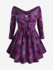 Plus Size Ruched Off The Shoulder Tulip Flower Flocking Glitter Sparkling Star Buckle Velvet Top -  