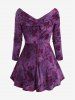 Plus Size Ruched Off The Shoulder Tulip Flower Flocking Glitter Sparkling Star Buckle Velvet Top -  