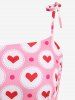 Plus Size Polka Dot Heart Circle Print Tie Shoulder Bowknot Cami Vintage Dress With Belt -  