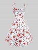 Plus Size Polka Dot Heart Print Tie Shoulder Bowknot Cami Vintage Dress With Belt -  
