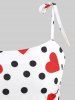 Plus Size Polka Dot Heart Print Tie Shoulder Bowknot Cami Vintage Dress With Belt -  