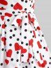 Plus Size Polka Dot Heart Print Tie Shoulder Bowknot Cami Vintage Dress With Belt -  