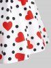 Plus Size Polka Dot Heart Print Tie Shoulder Bowknot Cami Vintage Dress With Belt -  