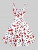 Plus Size Polka Dots Heart Print Pleated Tie Bowknot Vintage Dress With Belt -  