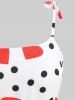 Plus Size Polka Dots Heart Print Pleated Tie Bowknot Vintage Dress With Belt -  