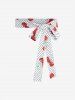 Plus Size Cherry Dots Heart Print Pleated Tie Bowknot Vintage Dress With Belt -  