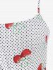 Plus Size Cherry Dots Heart Print Pleated Tie Bowknot Vintage Dress With Belt -  