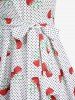 Plus Size Cherry Dots Heart Print Pleated Tie Bowknot Vintage Dress With Belt -  