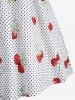 Plus Size Cherry Dots Heart Print Pleated Tie Bowknot Vintage Dress With Belt -  