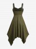 Plus Size Tie Dye Tree Print Lace-up Grommets Star Buckle Lace Trim Asymmetrical Tank Dress -  