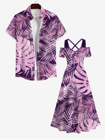 Tropical Leaf Ombre Print Plus Size Matching Hawaii Beach Outfit For Couples