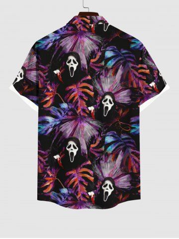 Plus Size Tropical Leaf Ghost Print Buttons Pocket Hawaii Shirt For Men