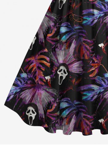 Plus Size Tropical Leaf Ghost Print Hawaii 1950s Vintage Dress
