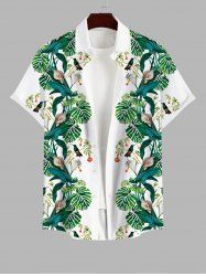 Plus Size Tropical Coconut Leaves Floral Print Hawaii Button Pocket Shirt For Men -  