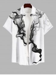 Plus Size Ink Painting Watercolor Print Button Pocket Shirt For Men -  