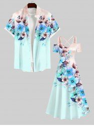 Floral Leaf Tie Dye Contrast Colorblock Print Plus Size Matching Hawaii Beach Outfit For Couples -  