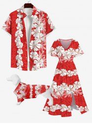 Tropical Flowers Wreath Print Hawaii Dog and Owner Matching Outfits -  