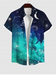 Plus Size Planet Moon Ombre Galaxy Print Hawaii Button Pocket Shirt For Men -  