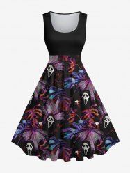 Plus Size Tropical Leaf Ghost Print Hawaii 1950s Vintage Dress -  