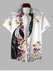 Plus Size Flowers Leaf Colorblock Leopard Print Buttons Pocket Hawaii Shirt For Men - Multi-A M