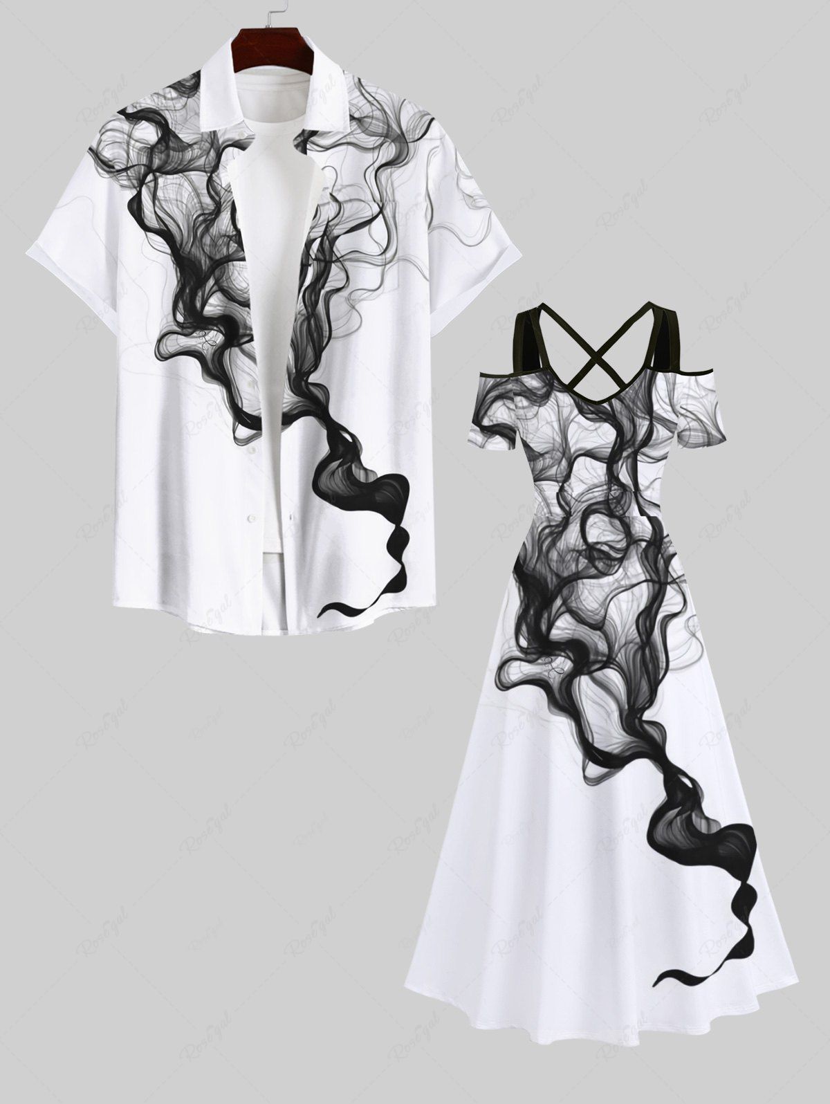 Online Ink Painting Watercolor Print Plus Size Matching Set For Couples  