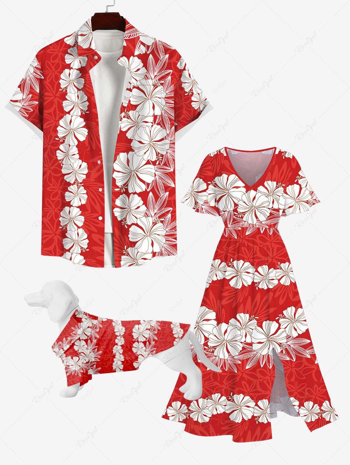 Cheap Tropical Flowers Wreath Print Hawaii Dog and Owner Matching Outfits  