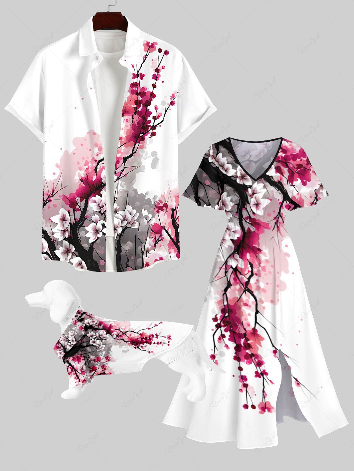 Sale Oriental Ink Plum Bossom Flower Print Dog and Owner Matching Outfits  